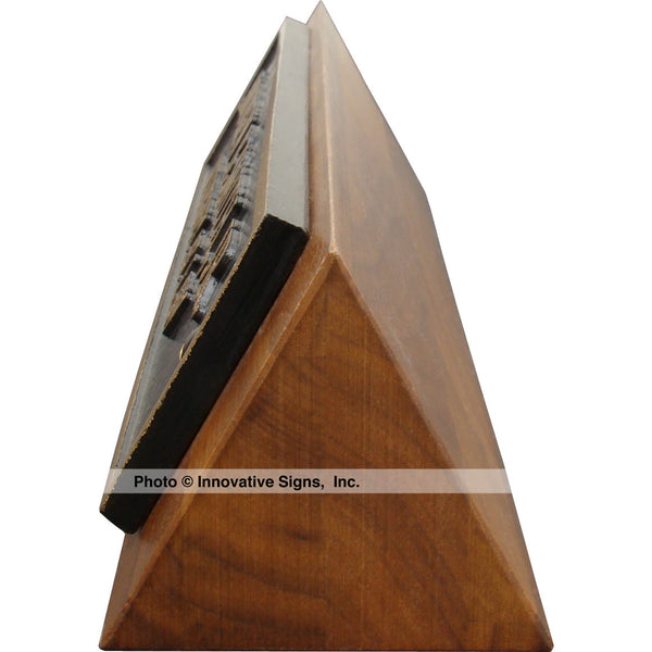 End view: Smith Style 22585 Cast Bronze Desk Nameplate on Walnut Tri-Block