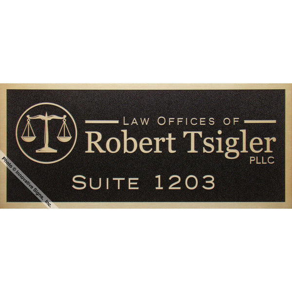 Front view: Tsigler Style 41252 Etched Bronzetone Zinc Law Office Sign Plaque