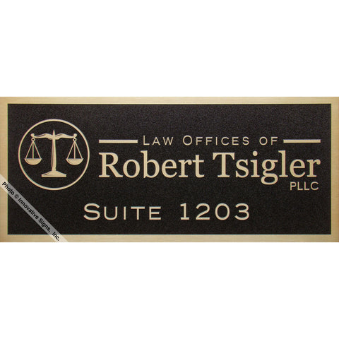Front view: Tsigler Style 41252 Etched Bronzetone Zinc Law Office Sign Plaque