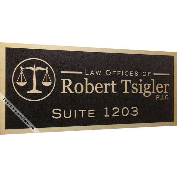 Left view: Tsigler Style 41252 Etched Bronzetone Zinc Law Office Sign Plaque
