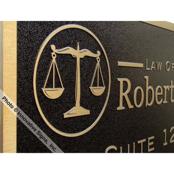 Closeup view: Tsigler Style 41252 Etched Bronzetone Zinc Law Office Sign Plaque
